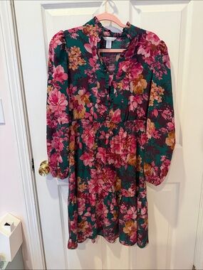 London Times Floral Ruffle Dress - Pink & Green size US 10